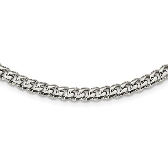 6mm Stainless Steel Polished Curb Chain Necklace, 24 Inch - Picture 2 of 5